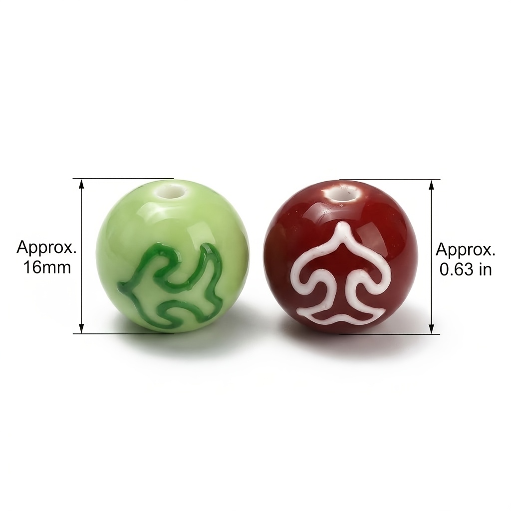5pcs Set of Round Hand-Painted Ceramic Beads